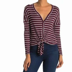 Good Luck Gem Burgundy And White Striped Long Sleeve Top Size Small